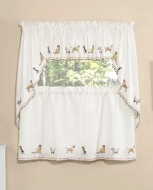 Dogs Embroidered Tier, Valance and Swag Curtains