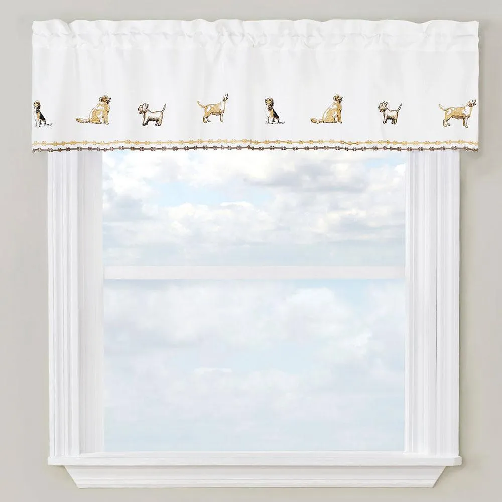 Dogs Embroidered Tier, Valance and Swag Curtains