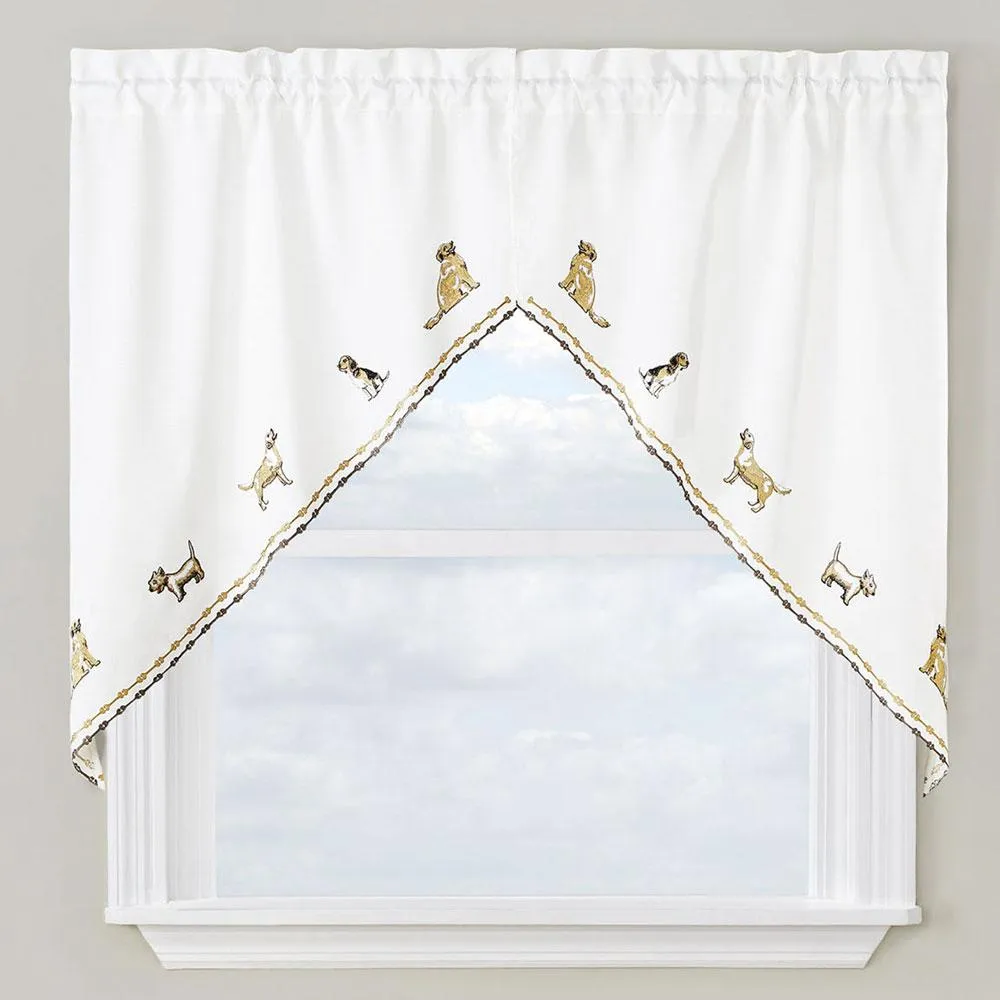 Dogs Embroidered Tier, Valance and Swag Curtains