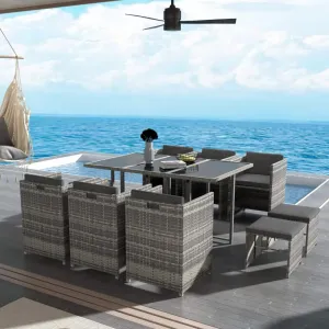 Drew 10-Seater Outdoor Furniture Setting 11-Piece Dining Set - Grey