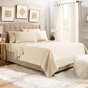 Elastic Corner Double Fitted Sheet Set in Beige With 2 Pillow Covers
