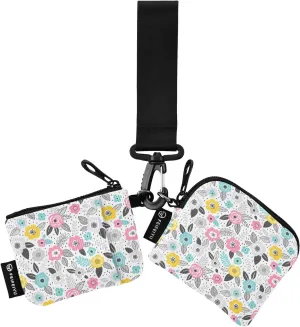 Elegant Blue Pink Yellow Modern Flowers Wristlet Keychain Wallets for Women Portable Small Coin Purse