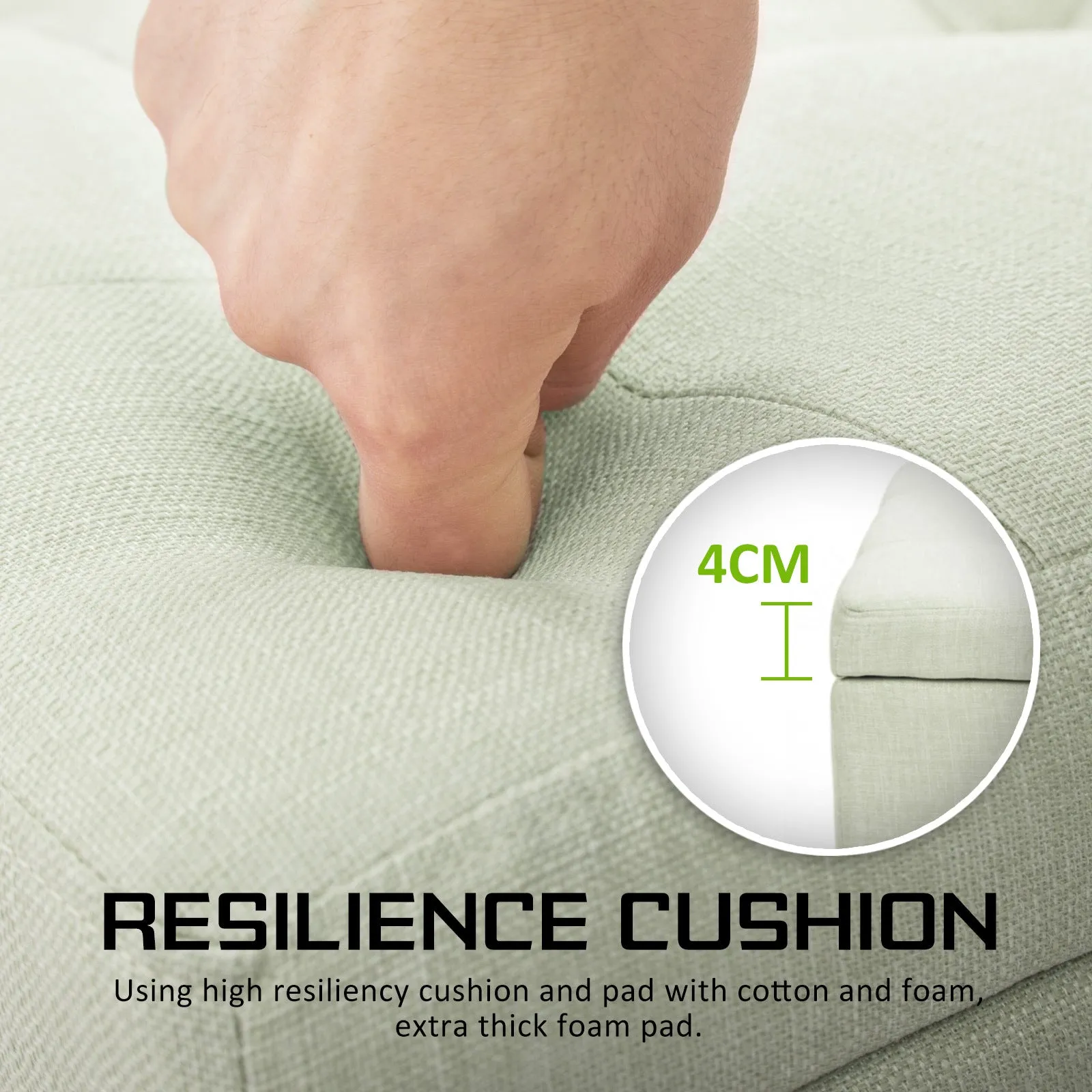 Elegant Faux Linen Storage Ottoman, 102cm, Light Green, La Bella