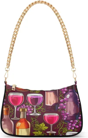 Elegant Wine Bottles Purple Small Shoulder Bag, Trendy Hand Bags for Women