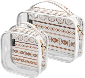 Ethnic Light Brown 2 Pieces Clear Makeup Cosmetic Bags for Traveling Vacation Organizing, Toiletry Bags for Women Men, PVC Waterproof Travel Organizer