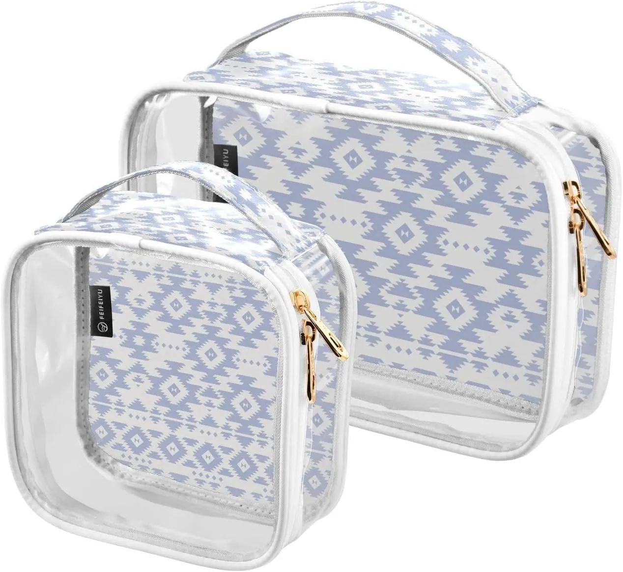 Ethnic White 2 Pieces Clear Makeup Cosmetic Bags for Traveling Vacation Organizing, Toiletry Bags for Women Men, PVC Waterproof Travel Organizer