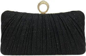 Evening Party Bags for Women Summer Wedding Clutch Purses Pleated Handbag with Rhinestone Ring for Formal Occasion