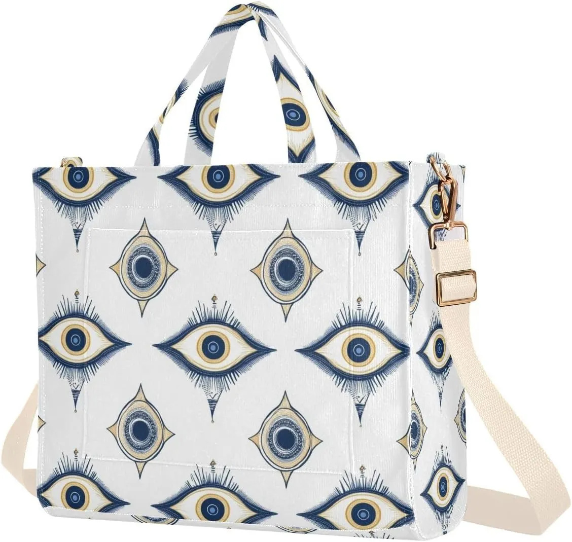 Evil Eyes Corduroy Tote Bag for Women Hobo Crossbody Bag Purse Stylish Shoulder Handbag Messenger Bags, S