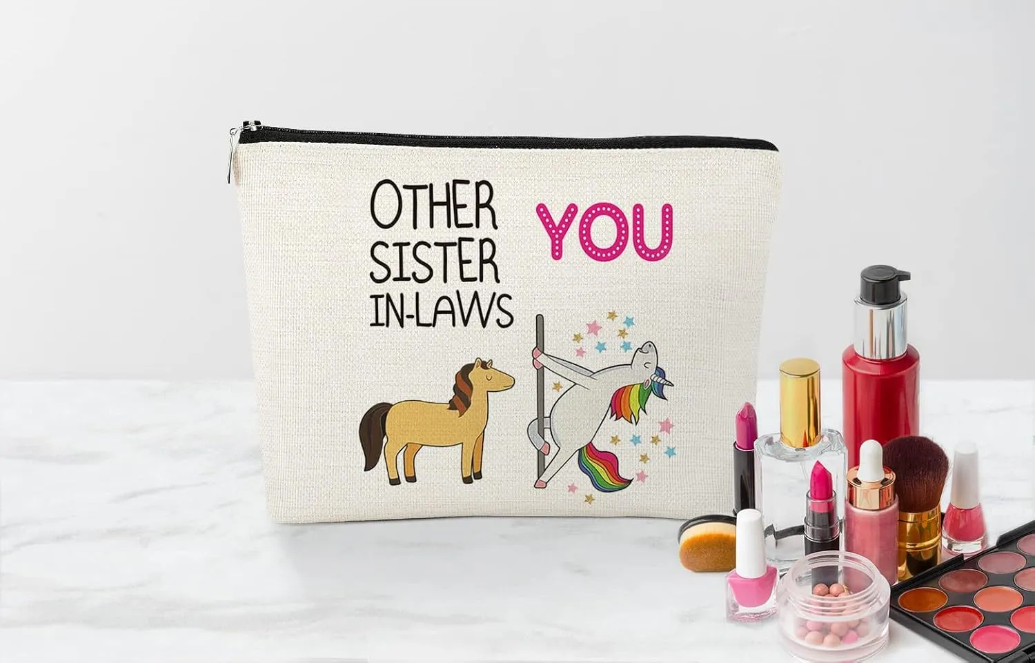 EXUQO Sister in Law Gifts,Funny Makeup Bag,Gift for Sister,Sister In Law Birthday Gifts,Funny Sister in Law Gifts,Graduation Wedding Gift for Sister Friend Cosmetic Bag Pouch