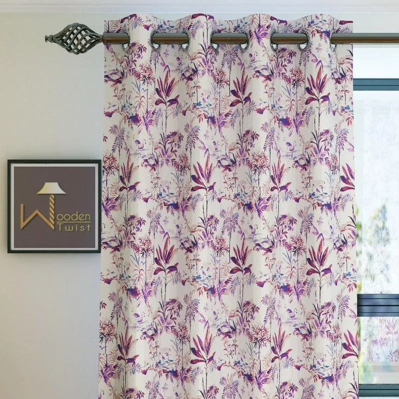 Fabrahome Light Filtering 7 Ft Rectangular Holland Fabric Curtain ( Purple )