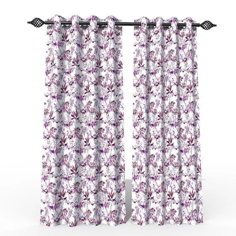 Fabrahome Light Filtering 7 Ft Rectangular Holland Fabric Curtain ( Purple )
