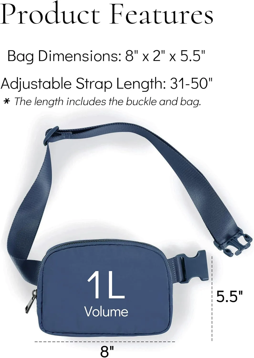 Fanny Pack Cross Body Bag Small Crossbody Bags for Women Men Trendy Nylon Waterproof Mini Purse Travel Running Belt Bag Lulu Dupes Bum Hip Chest Waist Pack Side Bag Must Have Dark Blue