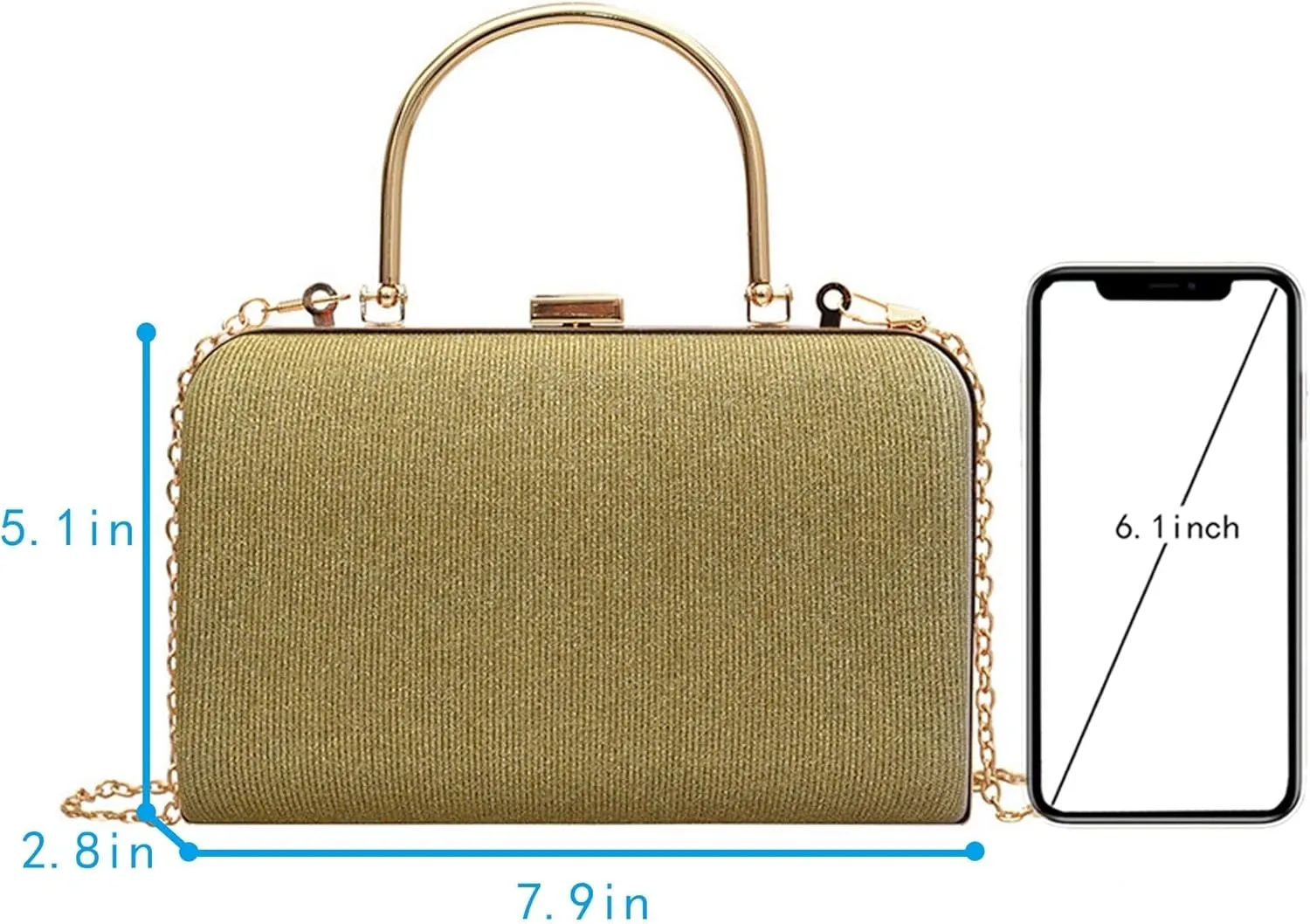 Fashion Hard Shell Bridal Wedding for Women Box Tote Handbag Metal Clutch Chain Evening Purse