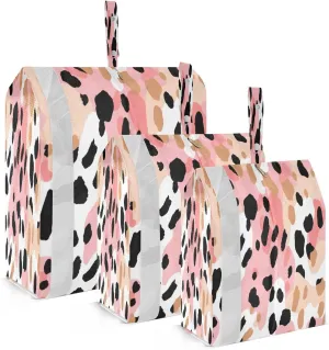 Fashion Pink Leopard Packing Cubes for Travel 3 Set Compression Travel Bags Luggage Organizer Bags for Carry On Suitcases