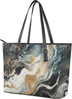 Faux Leather Tote Bag for Women, Modern Art Zipper Shoulder Bag Purses Large Capacity Casual Handbag Work, College