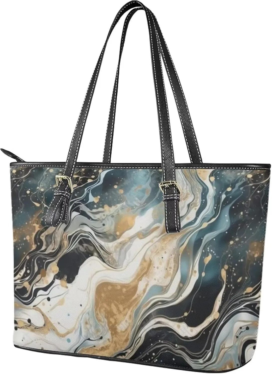Faux Leather Tote Bag for Women, Modern Art Zipper Shoulder Bag Purses Large Capacity Casual Handbag Work, College