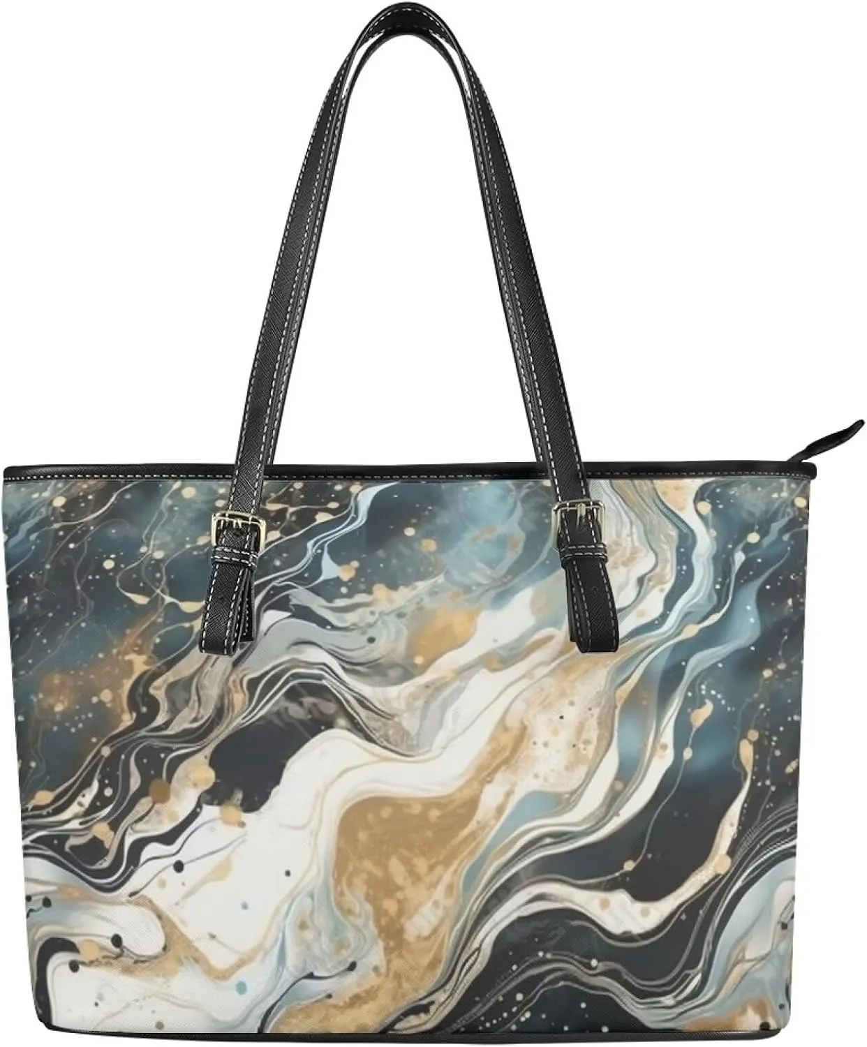 Faux Leather Tote Bag for Women, Modern Art Zipper Shoulder Bag Purses Large Capacity Casual Handbag Work, College