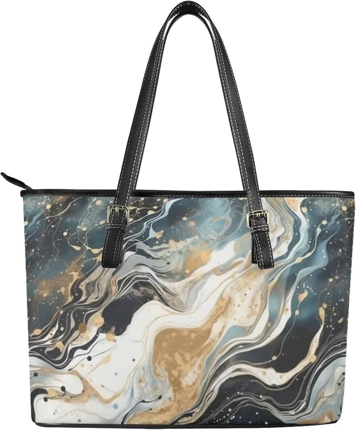 Faux Leather Tote Bag for Women, Modern Art Zipper Shoulder Bag Purses Large Capacity Casual Handbag Work, College