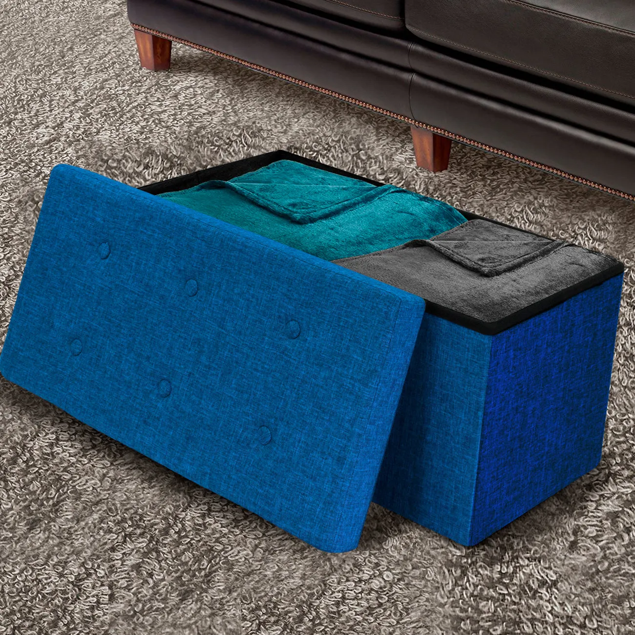 Faux Linen Storage Bench (Medium)