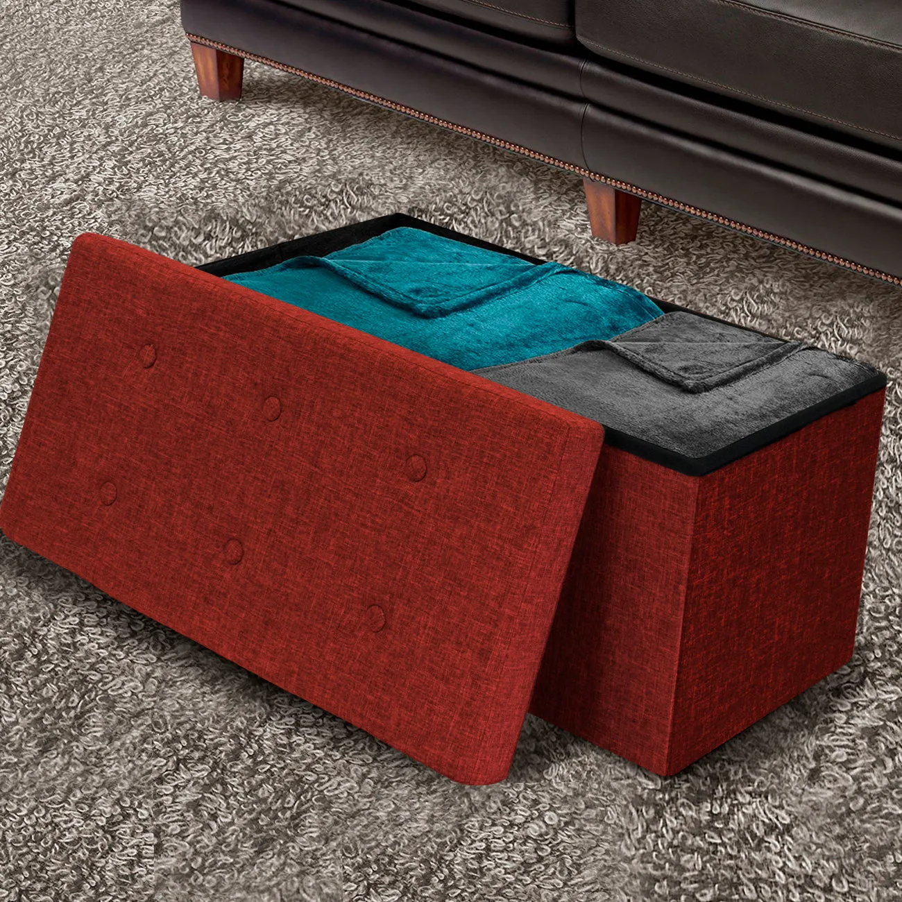 Faux Linen Storage Bench (Medium)