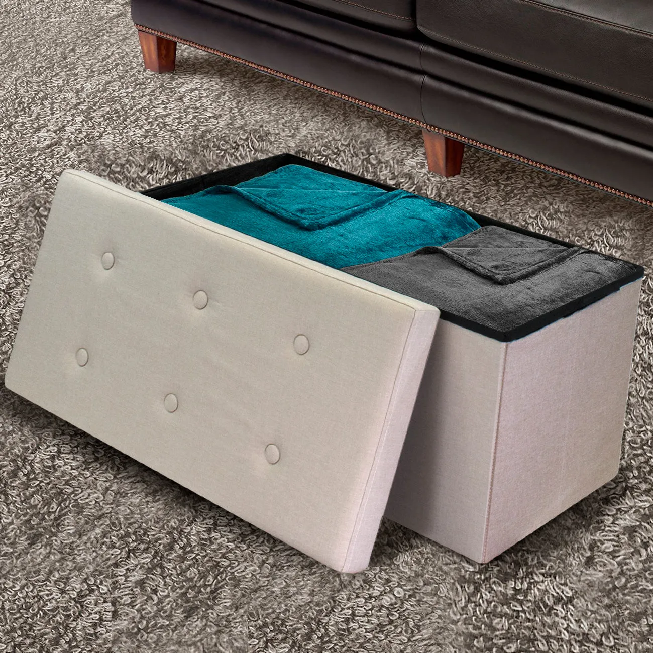 Faux Linen Storage Bench (Medium)