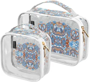 Floral Design 2 Pieces Clear Makeup Cosmetic Bags for Traveling Vacation Organizing, Toiletry Bags for Women Men, PVC Waterproof Travel Organizer