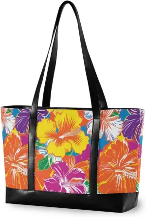 Floral Hawaiian modern laptop bags for women with zipper work tote bags for women for Travel Pool Swim Beach Vacation Necessities with Personalized bolsa para computadora portatil mujer