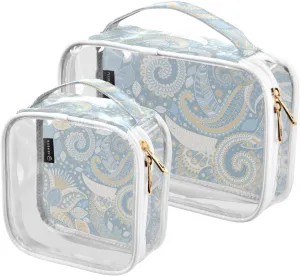 Floral-pattern 2 Pieces Clear Makeup Cosmetic Bags for Traveling Vacation Organizing, Toiletry Bags for Women Men, PVC Waterproof Travel Organizer
