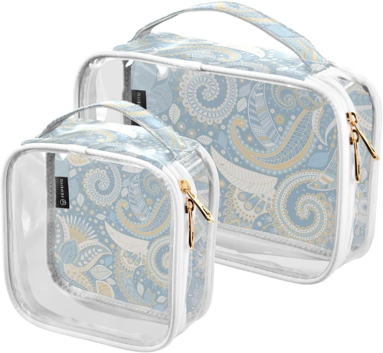 Floral-pattern 2 Pieces Clear Makeup Cosmetic Bags for Traveling Vacation Organizing, Toiletry Bags for Women Men, PVC Waterproof Travel Organizer