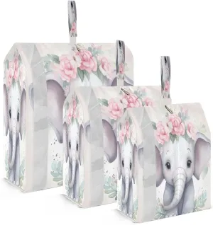 Flower Elephant Leaves Packing Cubes for Travel 3 Set Compression Travel Bags Suitcase Organizer Bags for Travel Compression