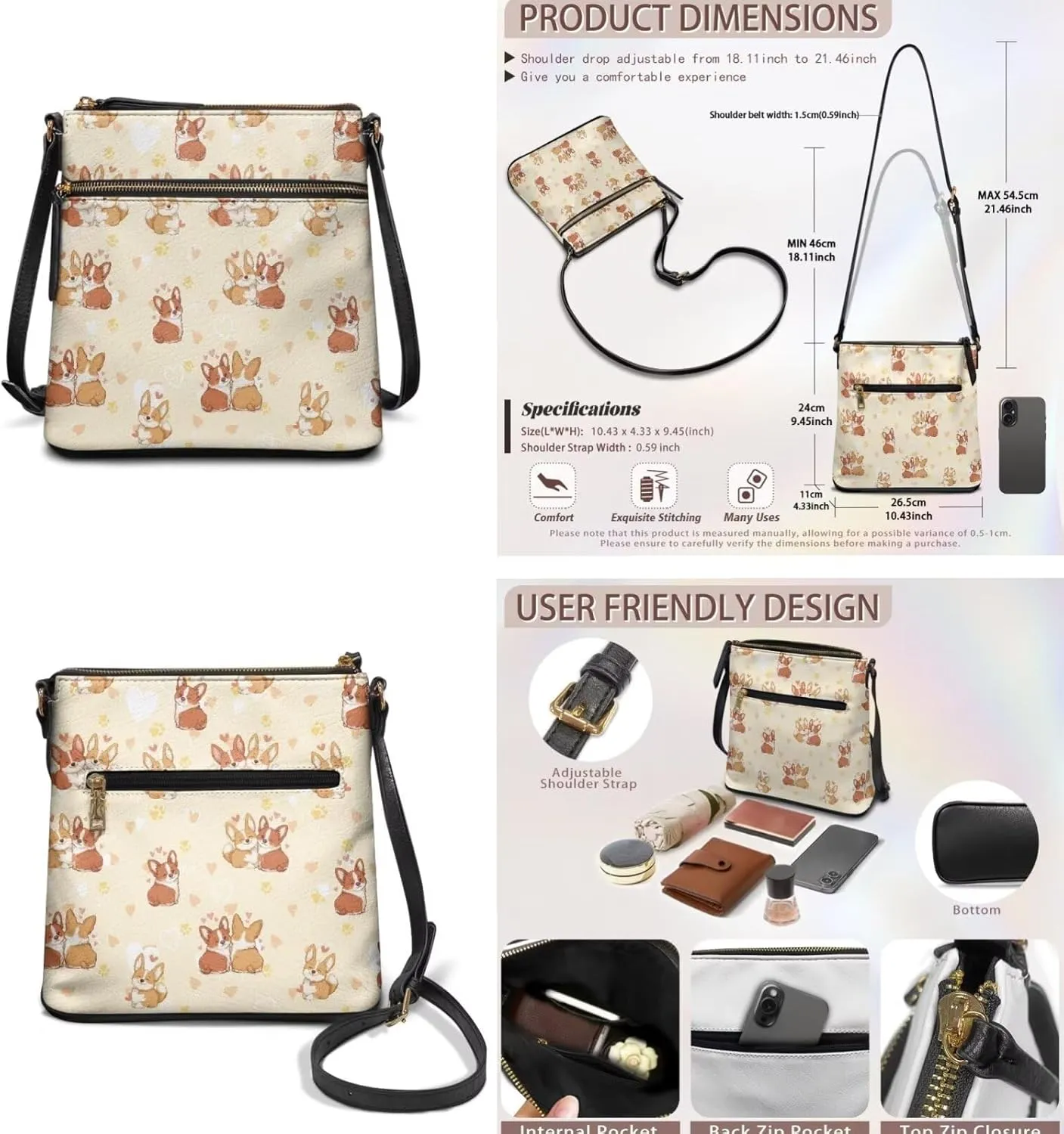 FOR U DESIGNS Leather Crossbody Bags for Women Trendy Shoulder Bags Cross Body Purse and Matching Wallet Set