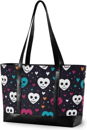Funny Heart Skull Black modern handbags with zipper work bags for travel with university maletin ejecutivo para mujer