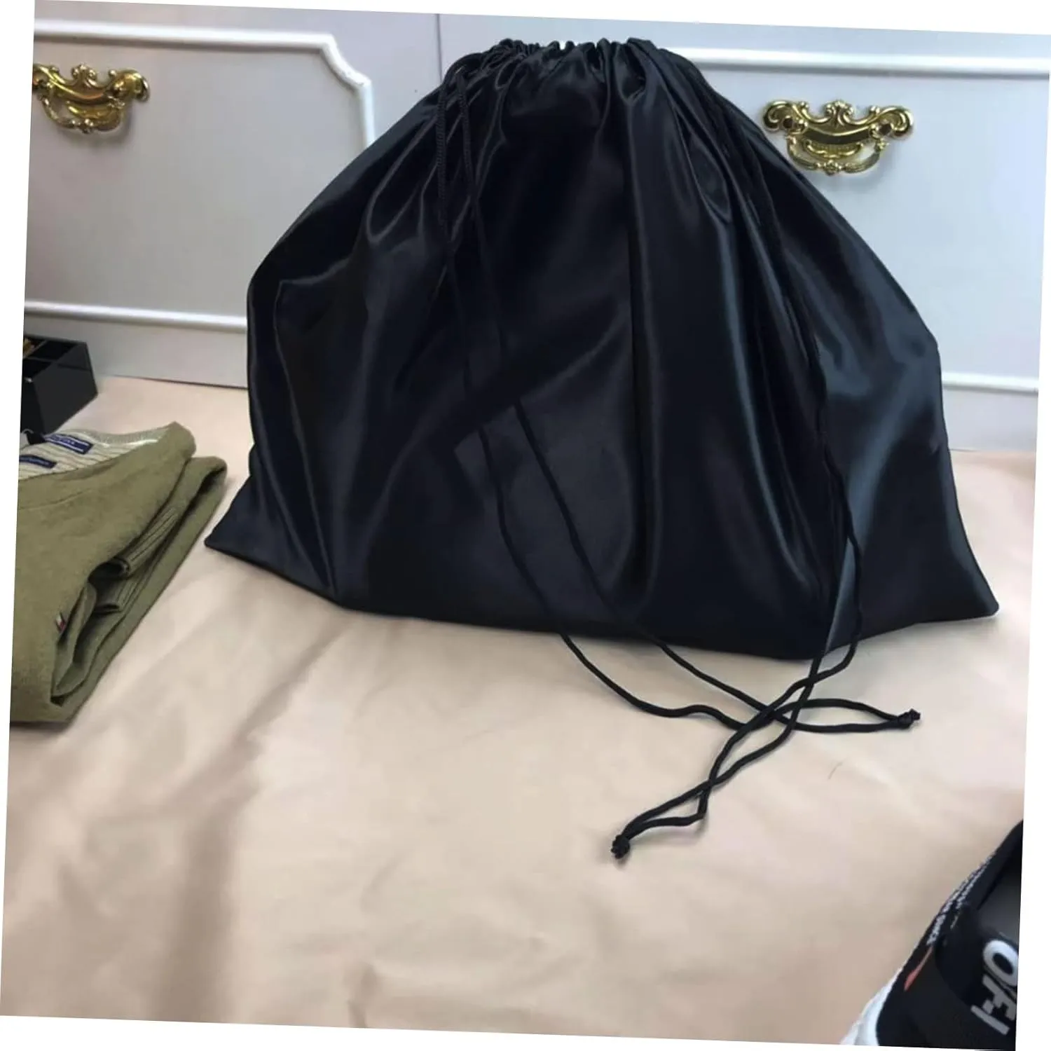 GALPADA 2pcs Drawstring Storage Bag Household Towel Bag Black Nylon Drawstring Finishing Bag Set