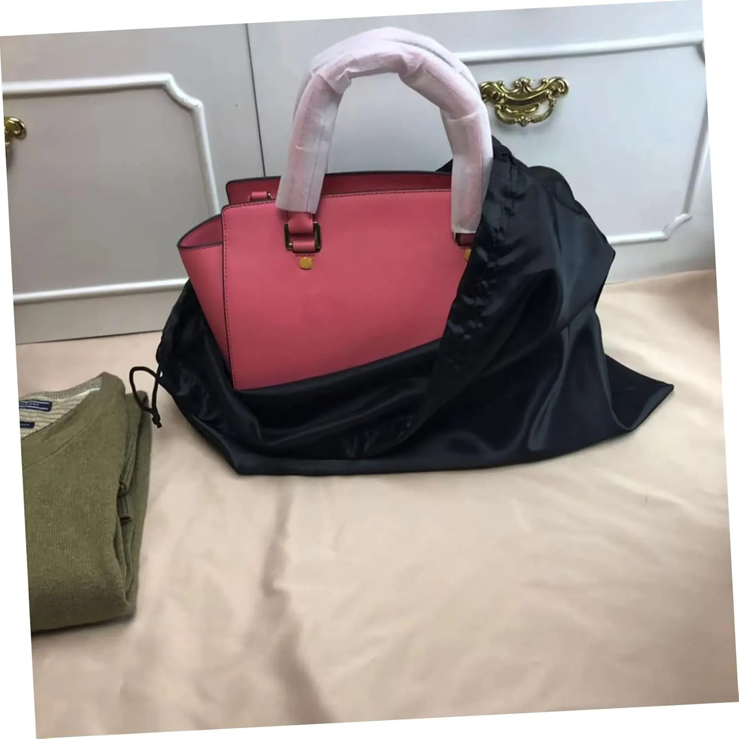 GALPADA 2pcs Drawstring Storage Bag Household Towel Bag Black Nylon Drawstring Finishing Bag Set