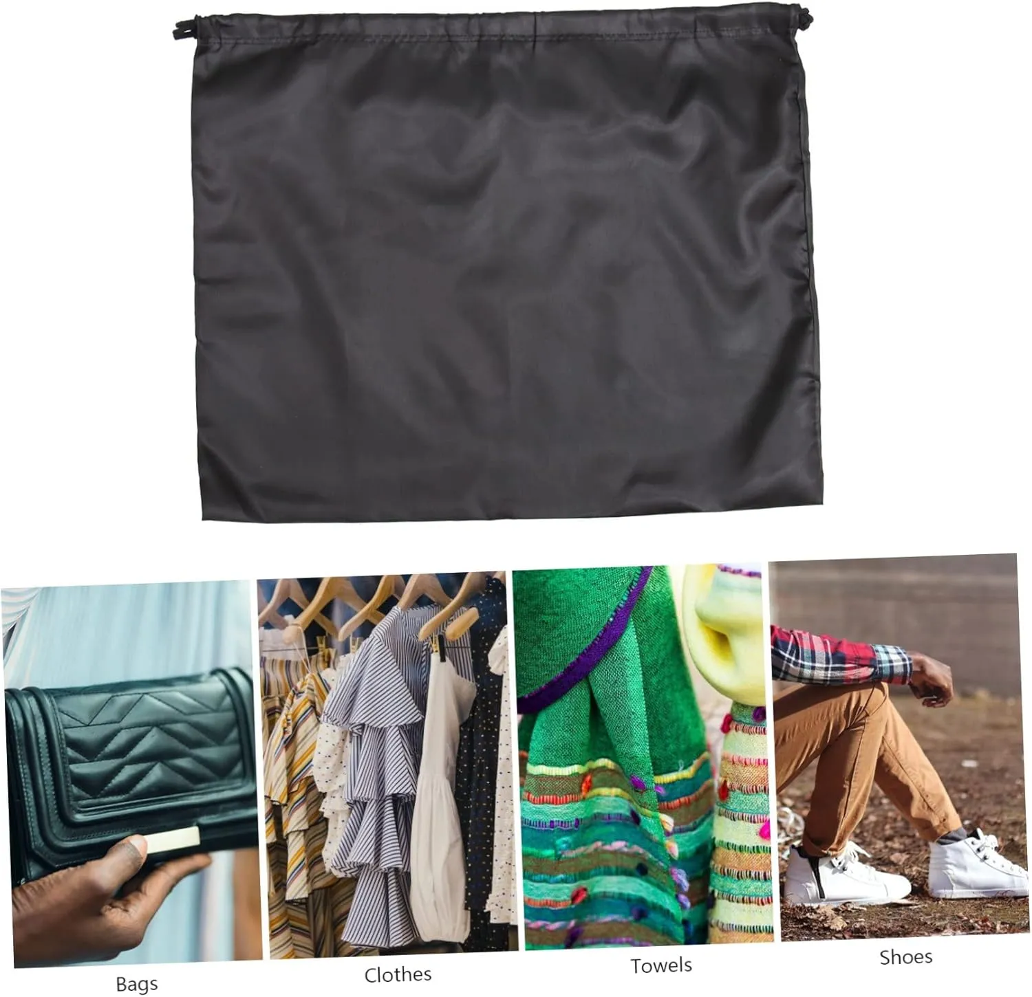 GALPADA 2pcs Drawstring Storage Bag Household Towel Bag Black Nylon Drawstring Finishing Bag Set
