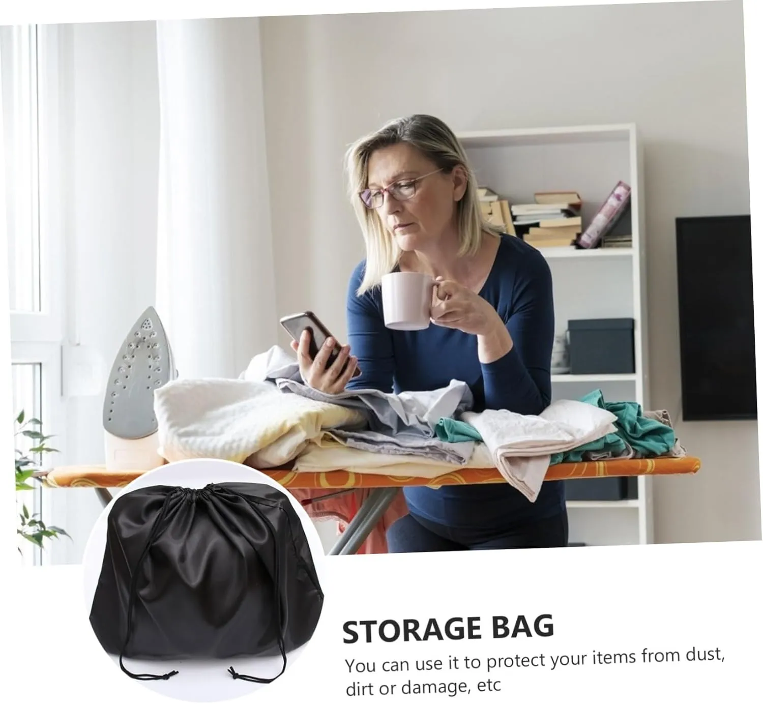 GALPADA 2pcs Drawstring Storage Bag Household Towel Bag Black Nylon Drawstring Finishing Bag Set