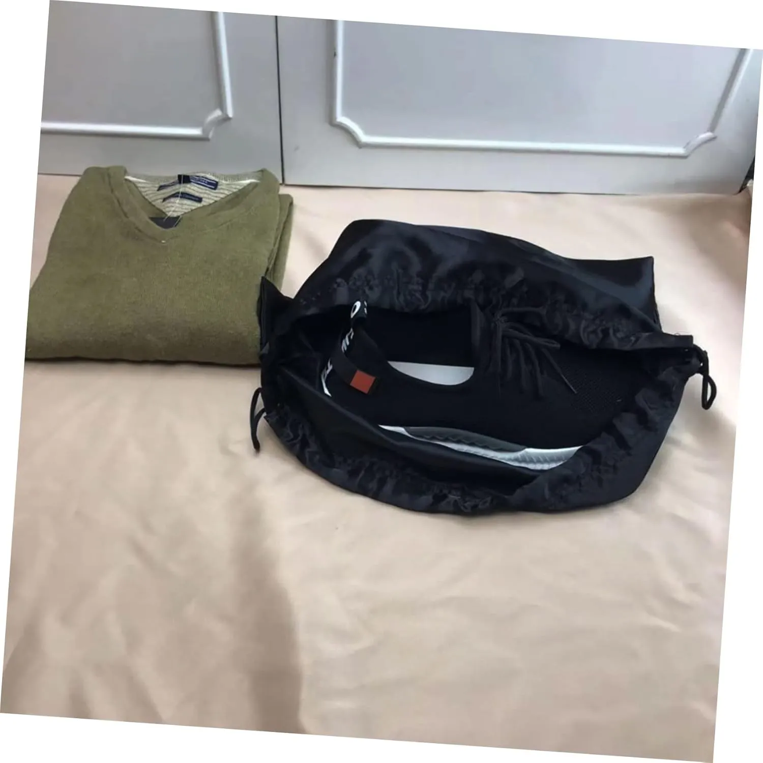 GALPADA 2pcs Drawstring Storage Bag Household Towel Bag Black Nylon Drawstring Finishing Bag Set