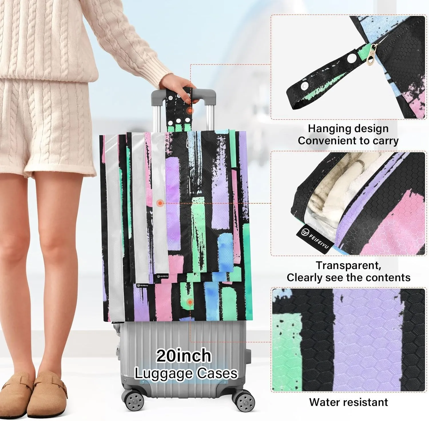 Garment Bag Closet Storage, Luggage Space Saver, Geometric Shapes, Waterproof, 3 Set Travel Packing Cubes For Suitcases, Luggages Management Personnel
