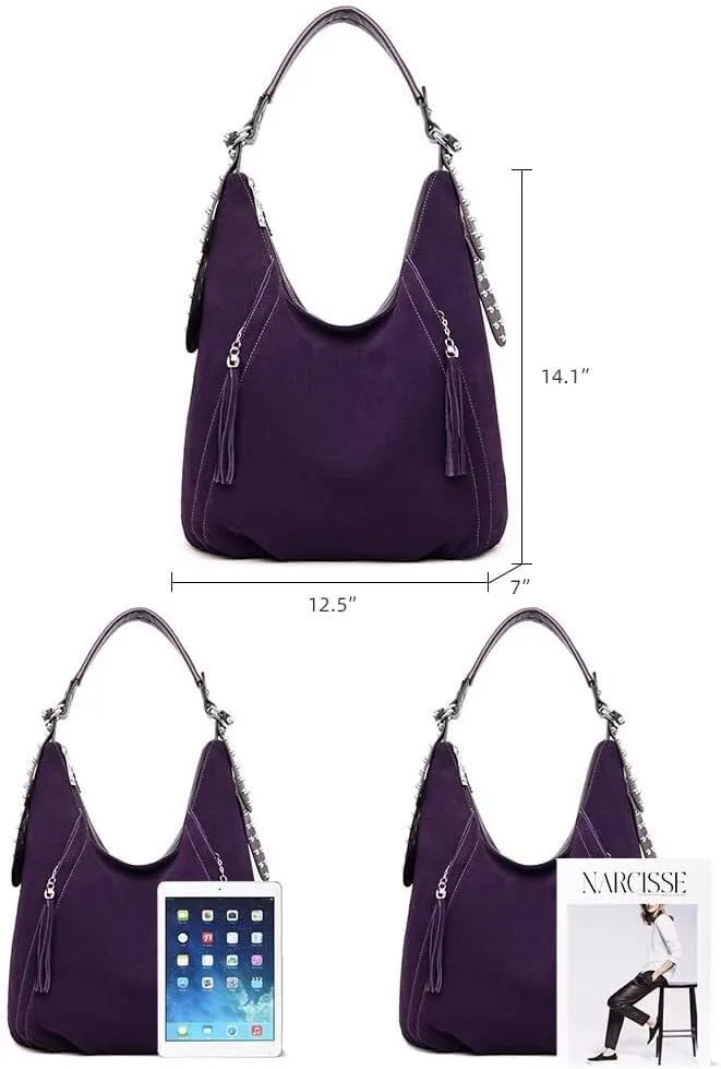 Genuine Leather Hobo Handbag Work Travel Top Handle with Tassel Womens Tote Roomy Shoulder Purse