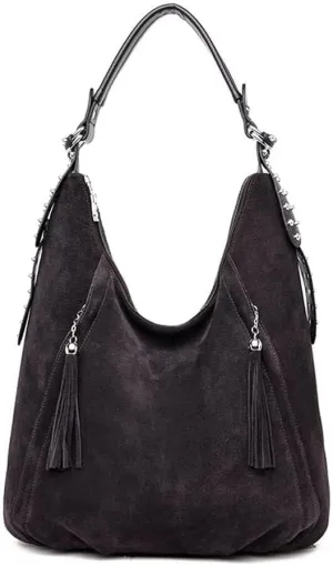 Genuine Leather Hobo Handbag Work Travel Top Handle with Tassel Womens Tote Roomy Shoulder Purse