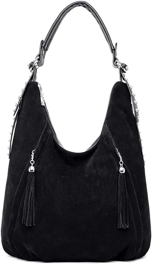 Genuine Leather Hobo Handbag Work Travel Top Handle with Tassel Womens Tote Roomy Shoulder Purse