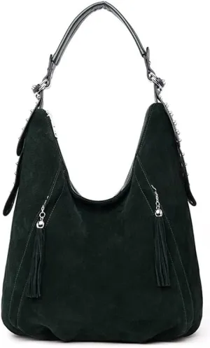 Genuine Leather Hobo Handbag Work Travel Top Handle with Tassel Womens Tote Roomy Shoulder Purse