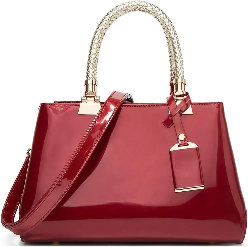 Glossy Patent Leather Handbags for Women Top Handle Handbag Purse Satchel Ladies Medium Tote Bags Stylish Shoulder Bag
