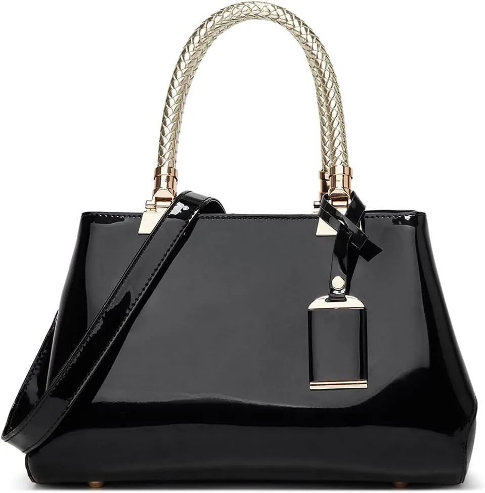 Glossy Patent Leather Handbags for Women Top Handle Handbag Purse Satchel Ladies Medium Tote Bags Stylish Shoulder Bag