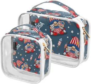 Gnome I Love Usa 2 Pieces Clear Makeup Cosmetic Bags for Traveling Vacation Organizing, Toiletry Bags for Women Men, PVC Waterproof Travel Organizer