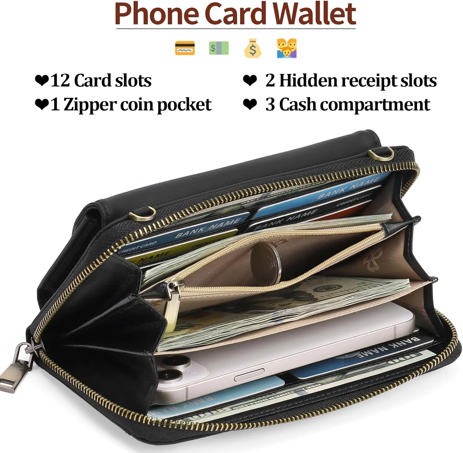 GOIACII Phone Card Wallet RFID Blocking Ladies Purse Crossbody Bags for Women