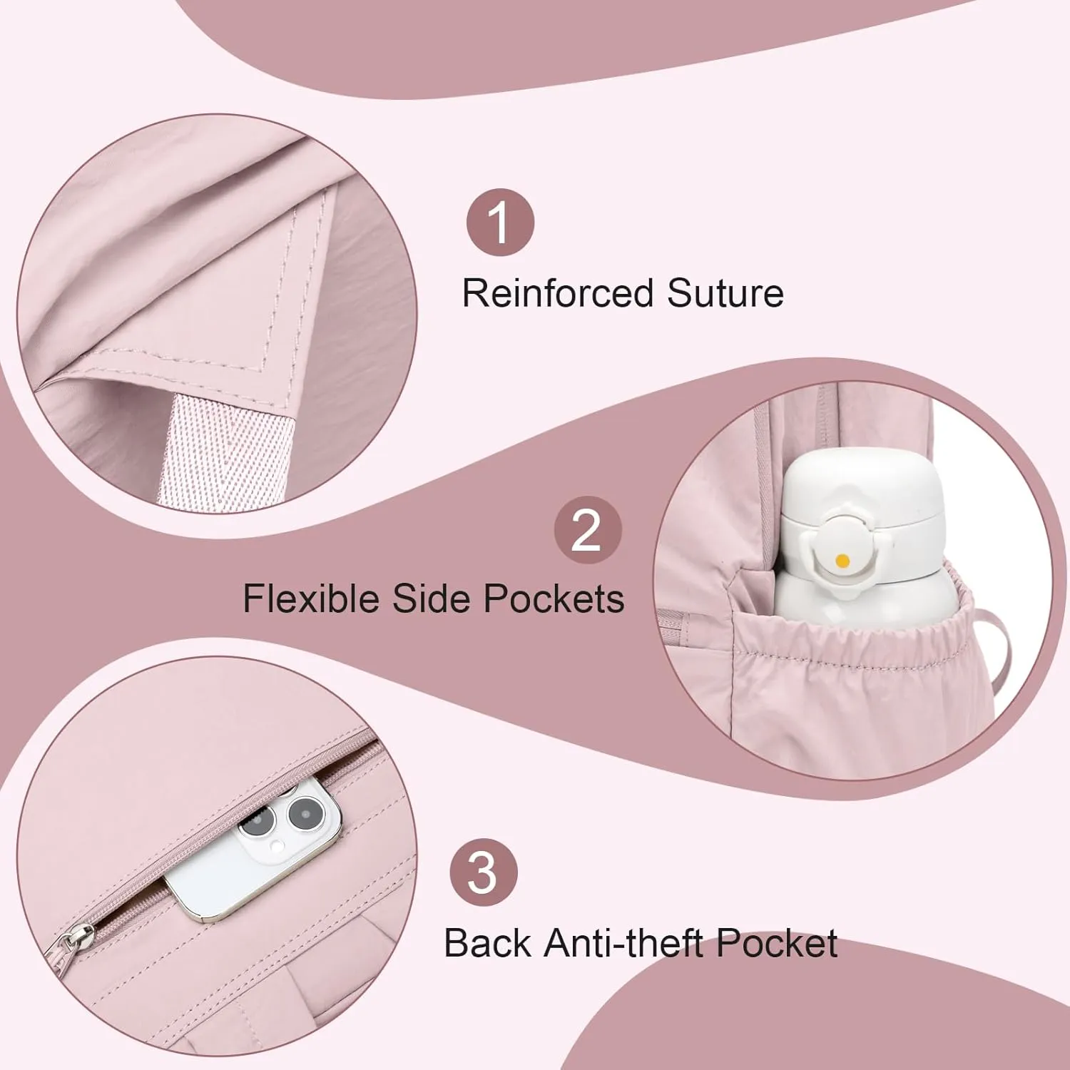 GOLF SUPAGS 13L Mini Backpack Lightweight Nylon Daypack for Women, Small City Pack, Versatile Ladies Backpack for Shopping & Travel, Light Pink