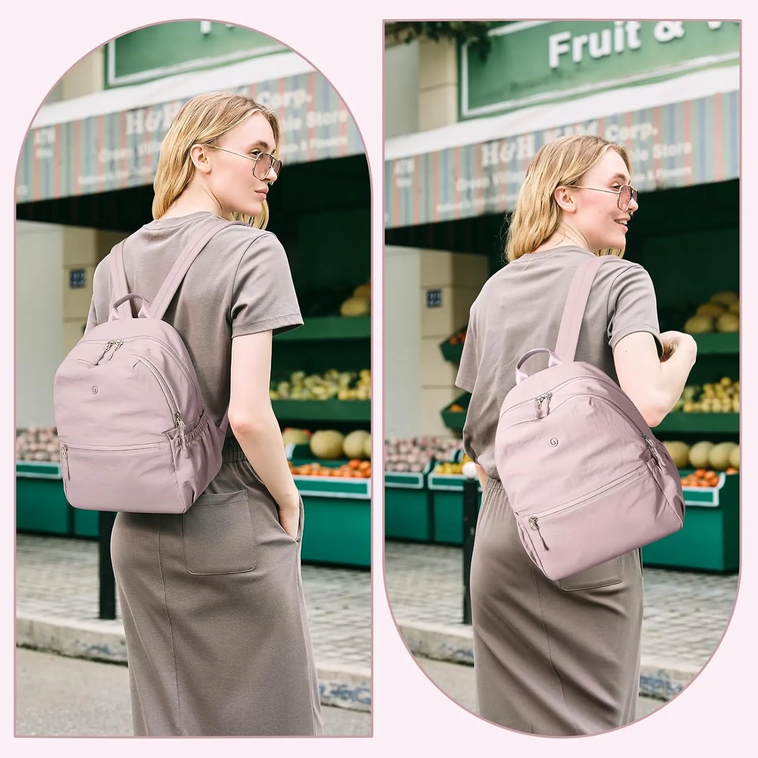 GOLF SUPAGS 13L Mini Backpack Lightweight Nylon Daypack for Women, Small City Pack, Versatile Ladies Backpack for Shopping & Travel, Light Pink
