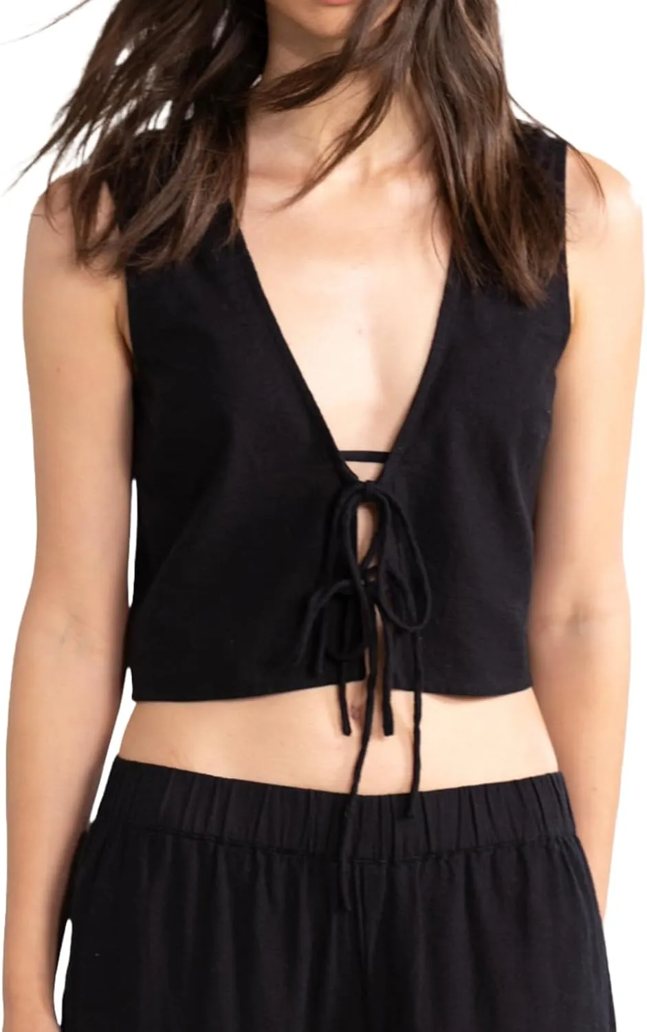 Gottex Beach Life Resort Natural Sleeveless Crop Top Vest with Front Tie Closure for Women, Stylish and Versatile Summer Wear
