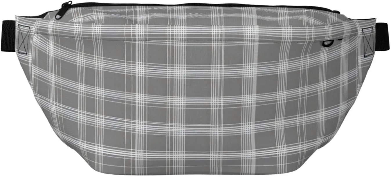 Gray Plaid Lines Stylish Crossbody Waist Pack - Versatile And Compact Travel Pouch For Hands-Free Storage, Black, PBYB-12185A